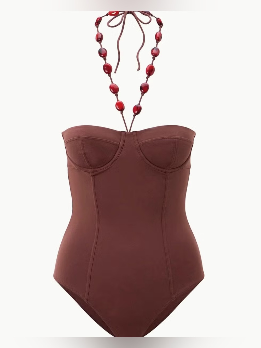 STAUD HARPER Strapless One-Piece Swimsuit with Beaded Halter Tie - size XS NEW